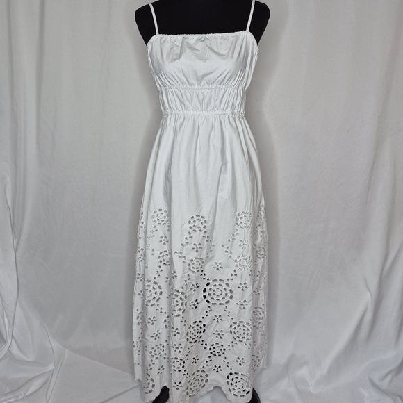 Madewell Embroidered Eyelet Tank Midi Dress in White Poplin Adjustable Strap - 6 - Picture 4 of 16